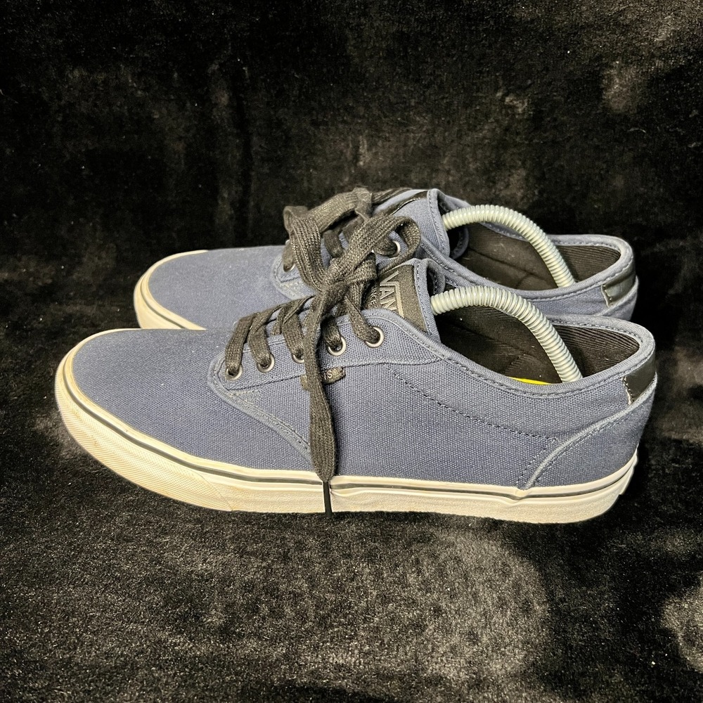 Vans Atwood Mens 11 Skateboard Shoes Navy White‎ Canvas Lace Up Athletic Sneaker